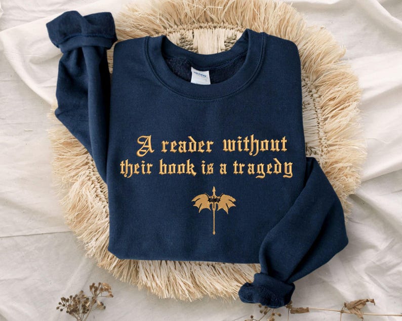 Faux Embroidered Dragon Rider Sweatshirt, Reader Without Their Book Sweatshirt, Bookish Sweater, Fourth Wing Sweater, Book Lovers Hoodie - Starry Skies Austin