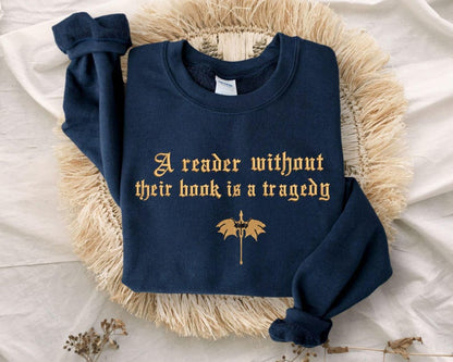 Faux Embroidered Dragon Rider Sweatshirt, Reader Without Their Book Sweatshirt, Bookish Sweater, Fourth Wing Sweater, Book Lovers Hoodie - Starry Skies Austin