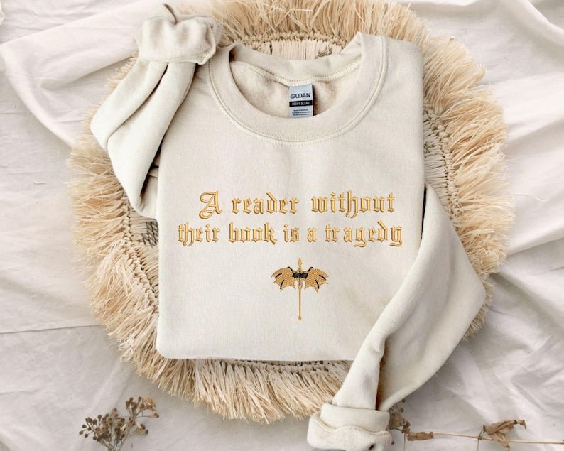 Faux Embroidered Dragon Rider Sweatshirt, Reader Without Their Book Sweatshirt, Bookish Sweater, Fourth Wing Sweater, Book Lovers Hoodie - Starry Skies Austin