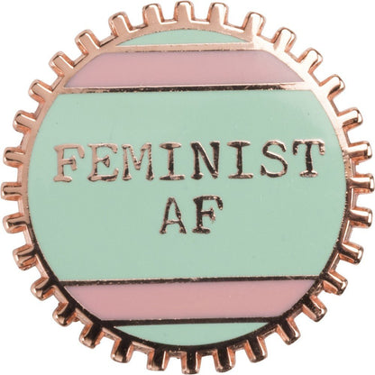 Feminist AF Pink and Green Stripes Enamel Pin on Gift Card - Starry Skies Austin