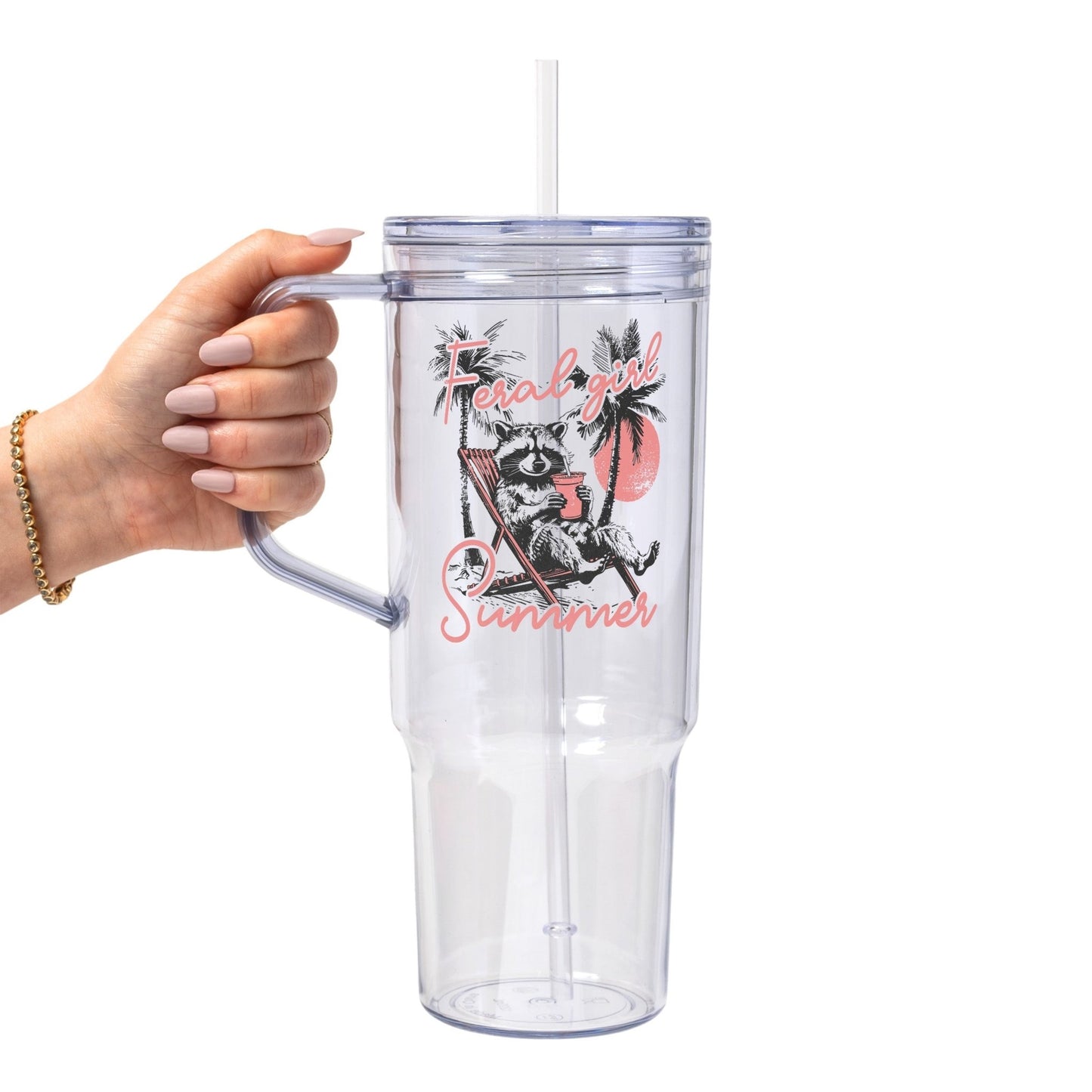 Feral Girl Summer Raccoon Glass Cup, Mug & Tumbler with Lid and Straw - Starry Skies Austin