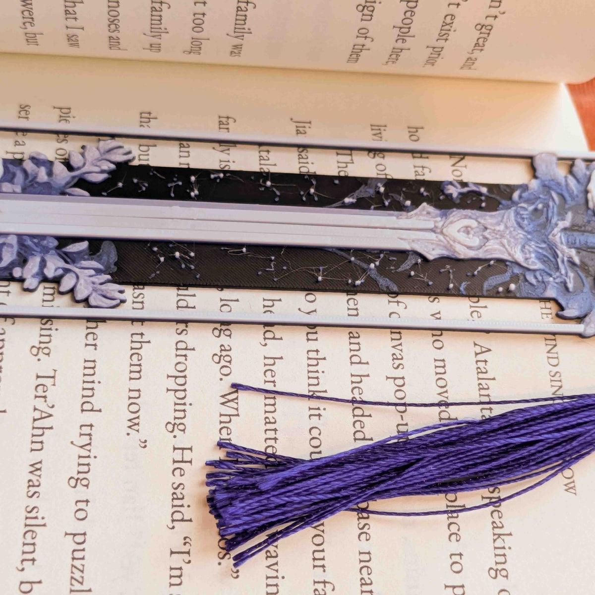 Floral Sword Bookmark Fantasy Bookmark Long Tassel Page Saver - Starry Skies Austin