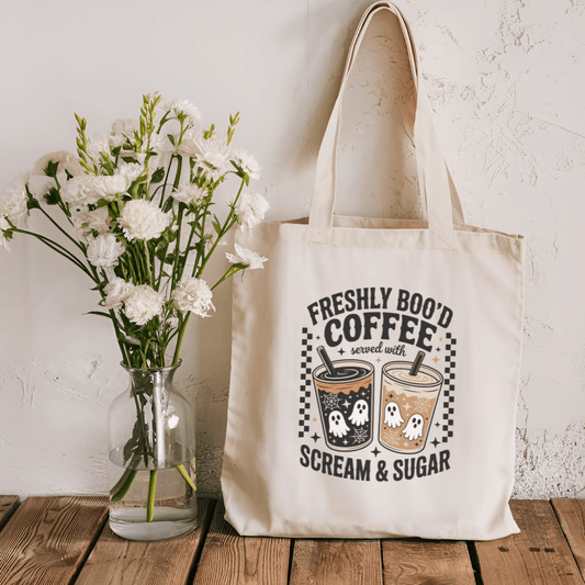 Freshly Boo'd Coffee Sublimated Canvas Tote Bag - Starry Skies Austin