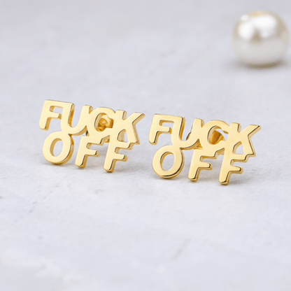FUCK OFF Text Goldtone Stud Earrings - Starry Skies Austin