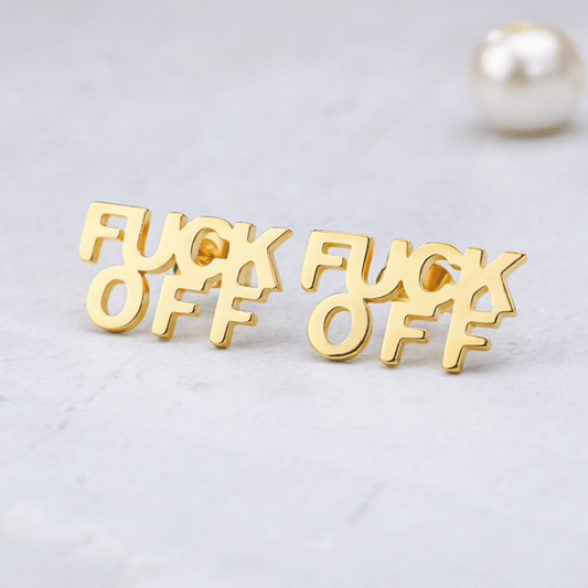 FUCK OFF Text Goldtone Stud Earrings - Starry Skies Austin