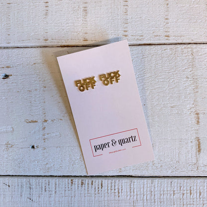 FUCK OFF Text Goldtone Stud Earrings - Starry Skies Austin
