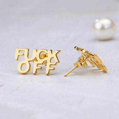 FUCK OFF Text Goldtone Stud Earrings - Starry Skies Austin