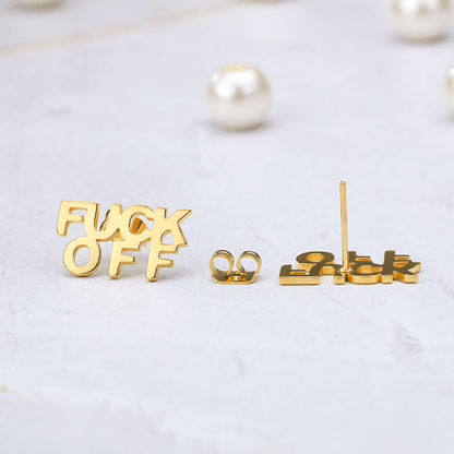 FUCK OFF Text Goldtone Stud Earrings - Starry Skies Austin