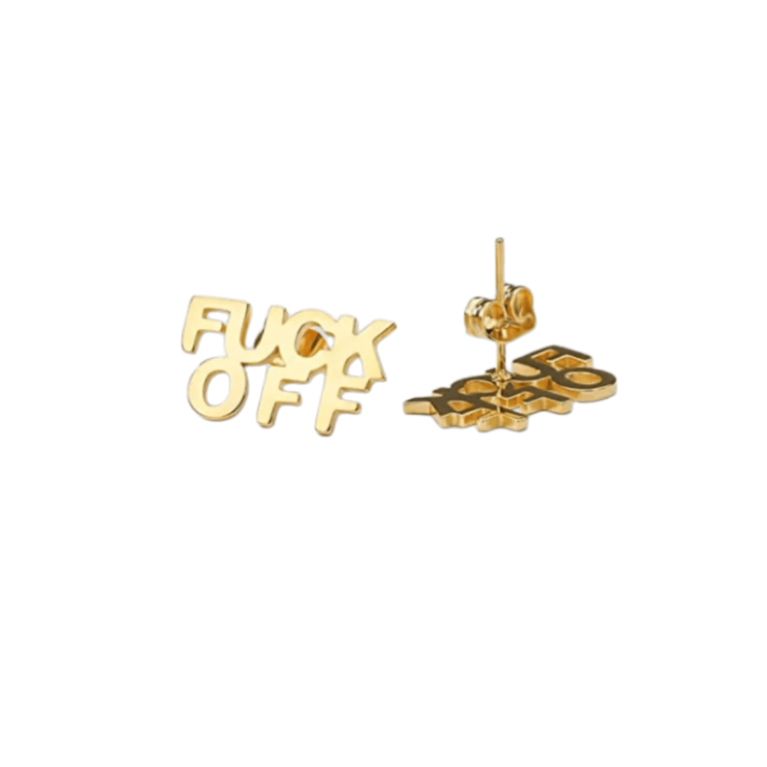 FUCK OFF Text Goldtone Stud Earrings - Starry Skies Austin