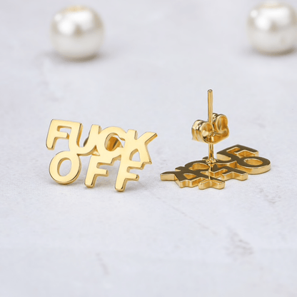 FUCK OFF Text Goldtone Stud Earrings - Starry Skies Austin