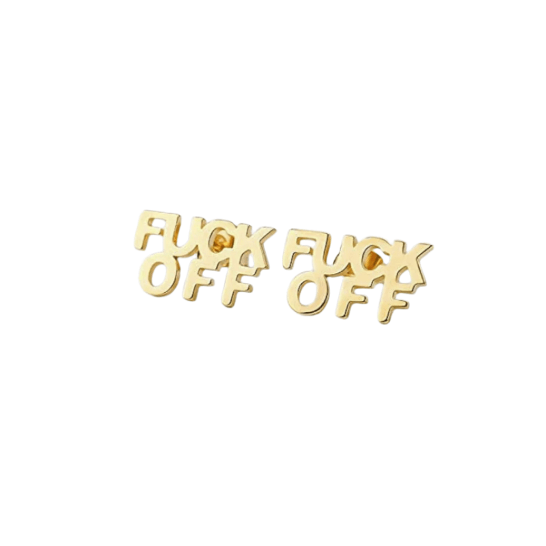 FUCK OFF Text Goldtone Stud Earrings - Starry Skies Austin