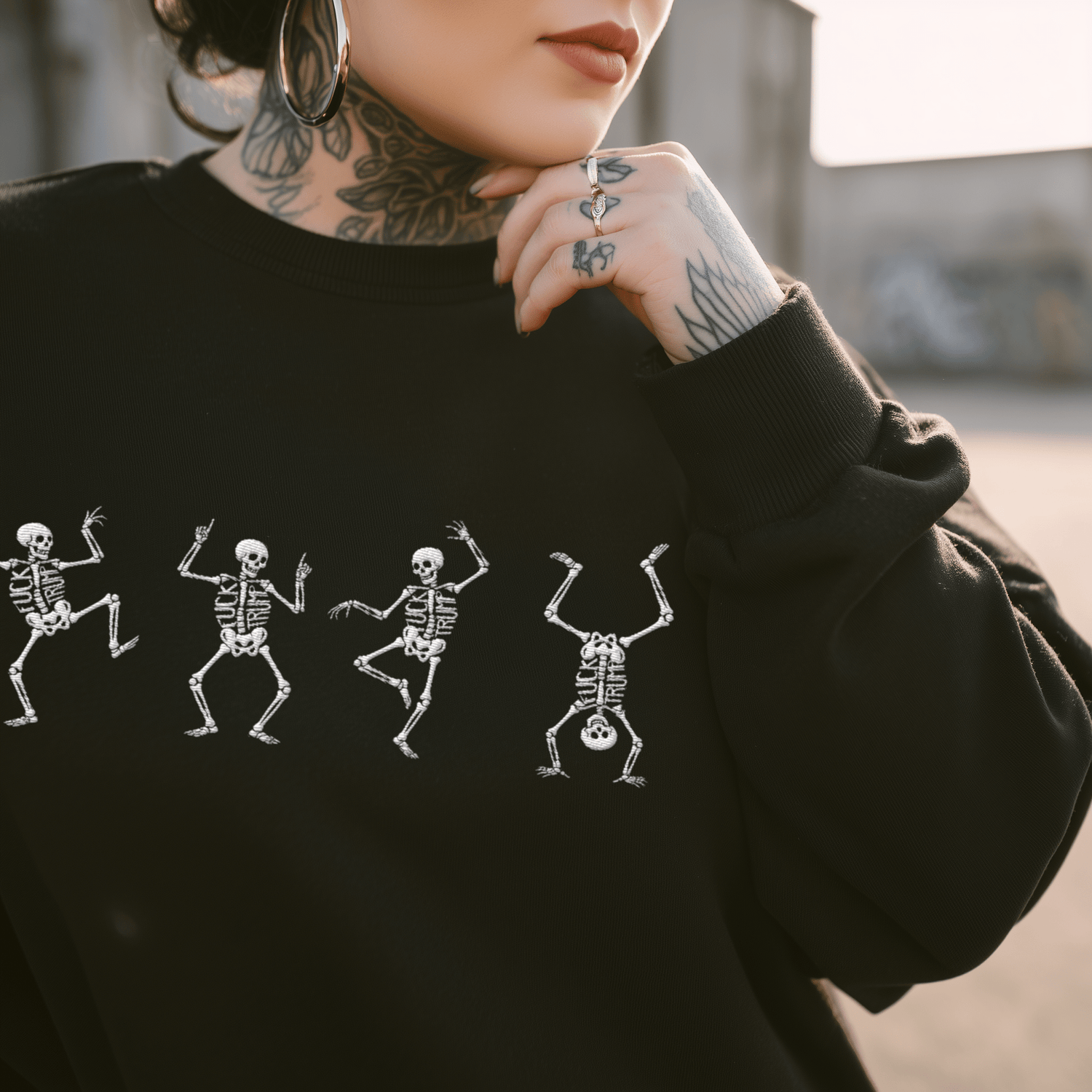 Fuck Trump Dancing Skeleton Sweatshirt - Starry Skies Austin