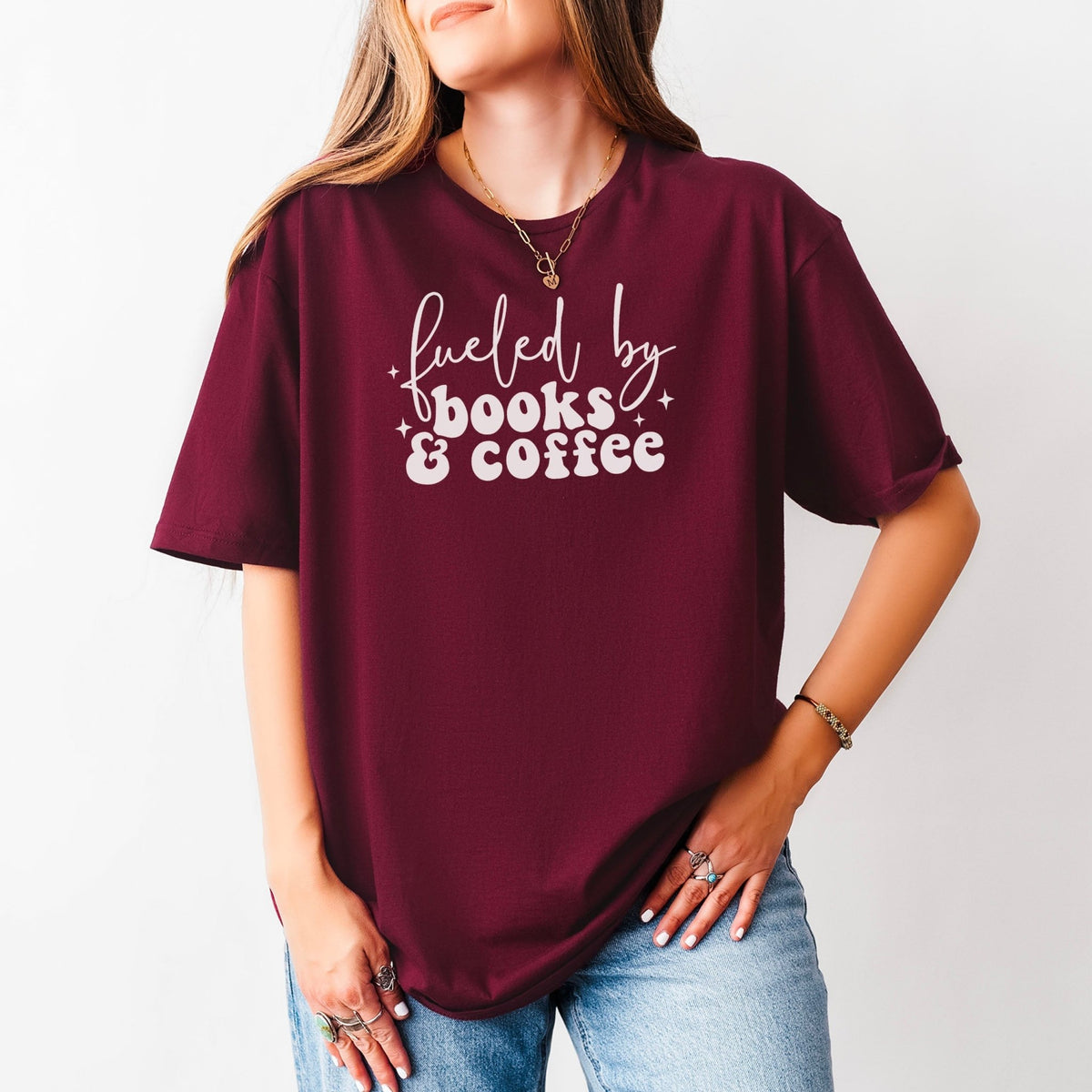 Fueled By Books And Coffee Gildan Softstyle Shirt - Starry Skies Austin