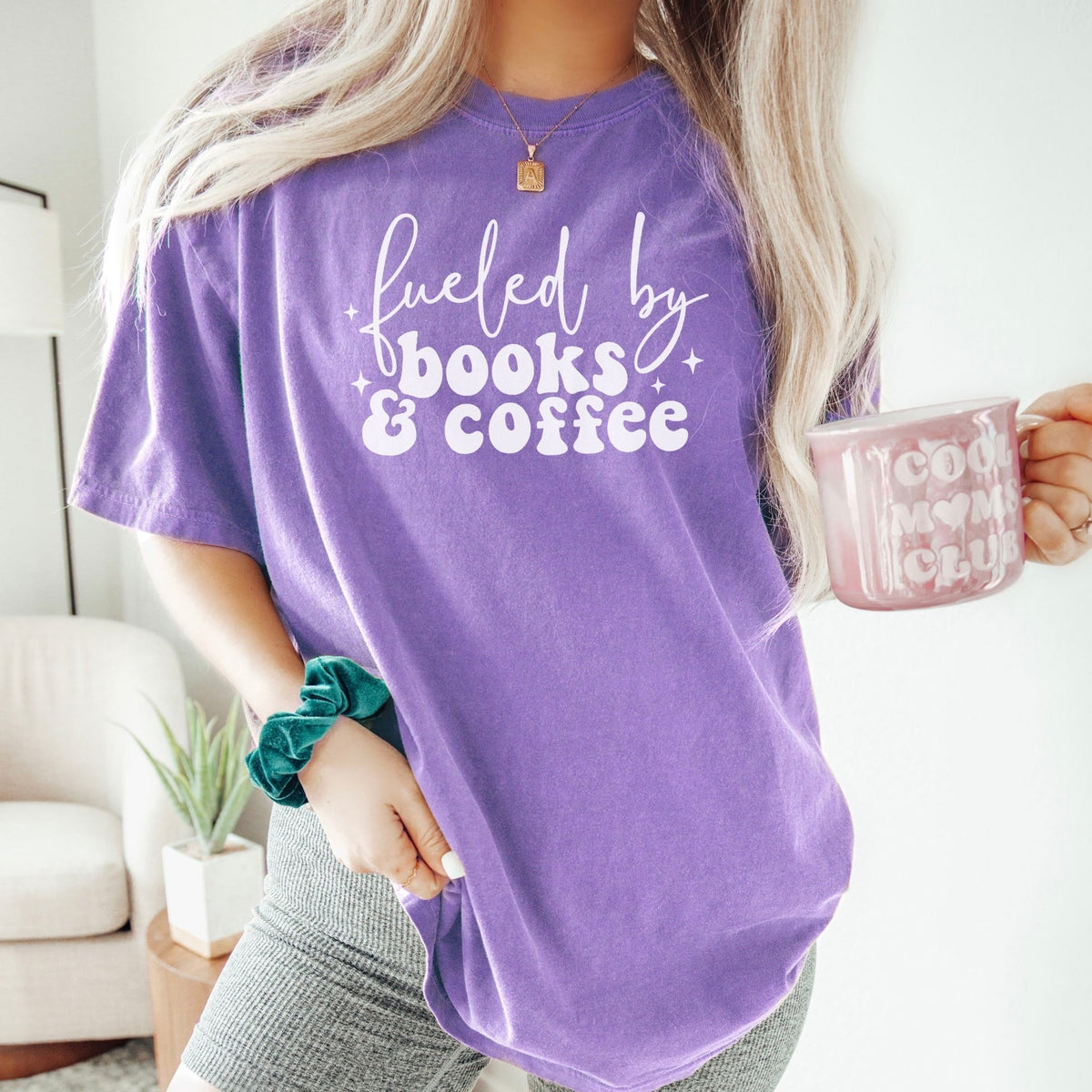 Fueled by Books and Coffee Heavyweight Comfort Colors Shirt - Starry Skies Austin