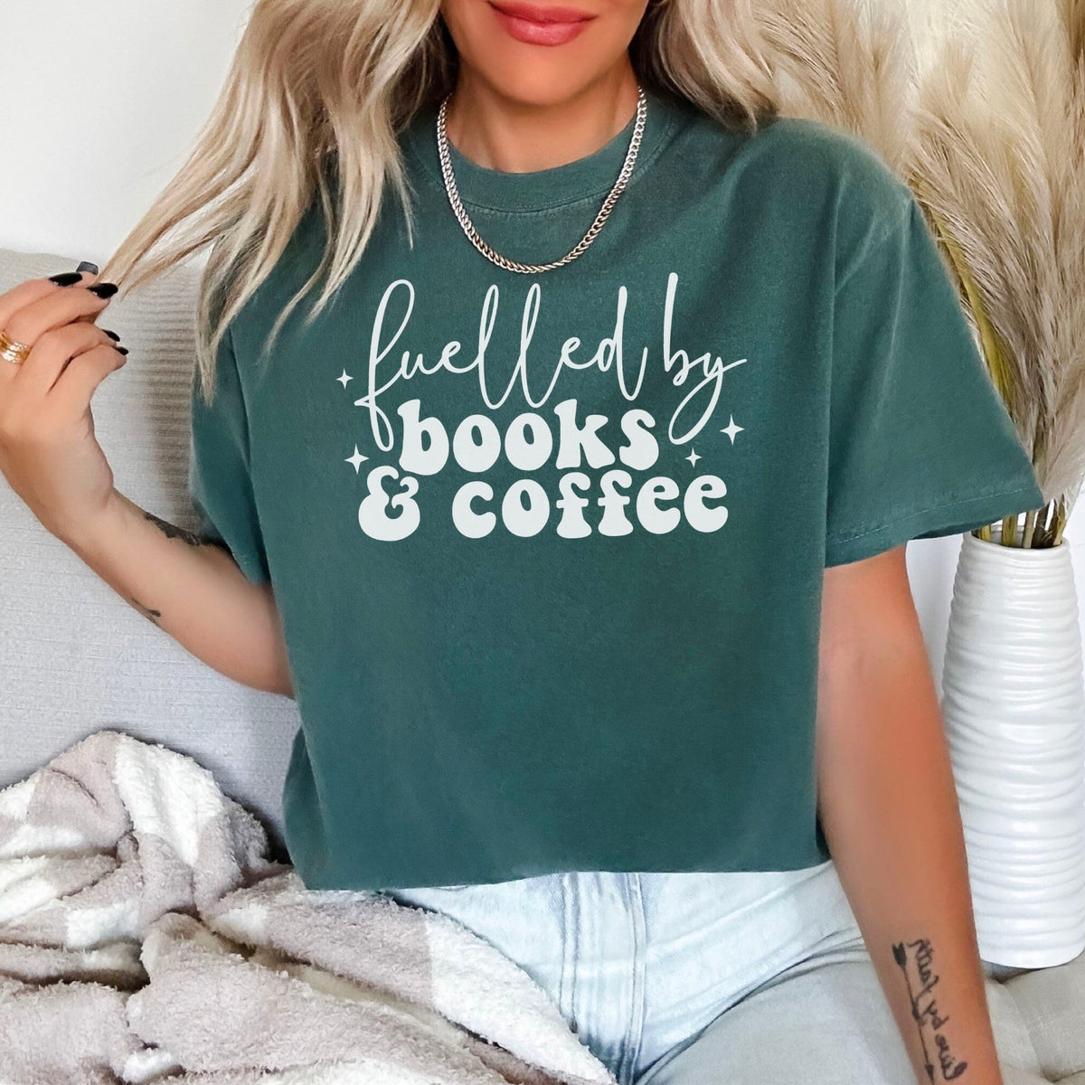 Fueled by Books and Coffee Heavyweight Comfort Colors Shirt - Starry Skies Austin