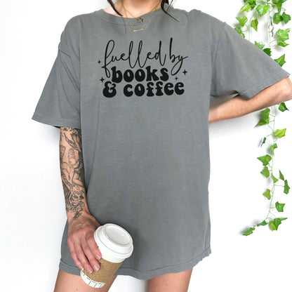 Fueled by Books and Coffee Heavyweight Comfort Colors Shirt - Starry Skies Austin