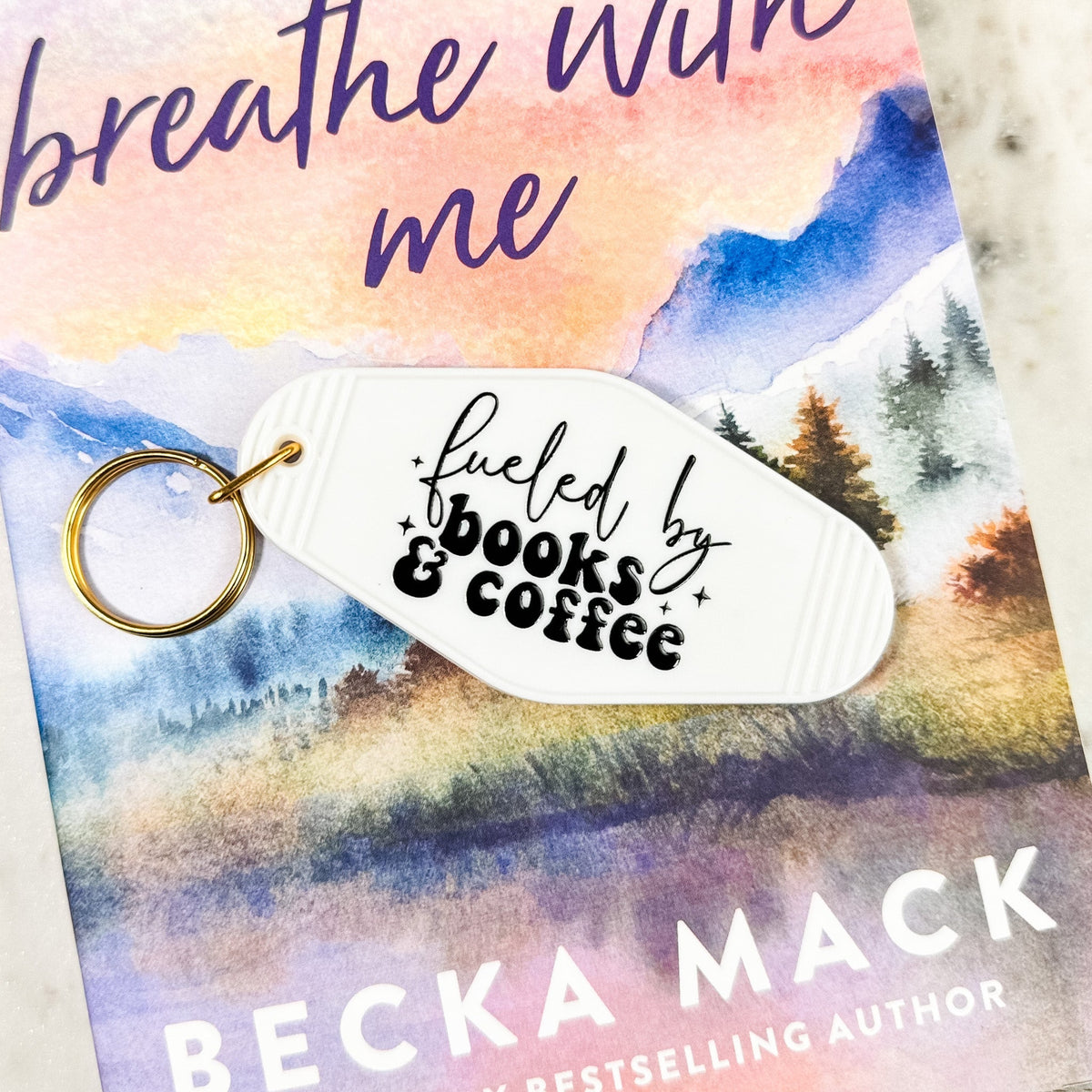 Fueled by Books and Coffee Retro Motel Keychain - Starry Skies Austin