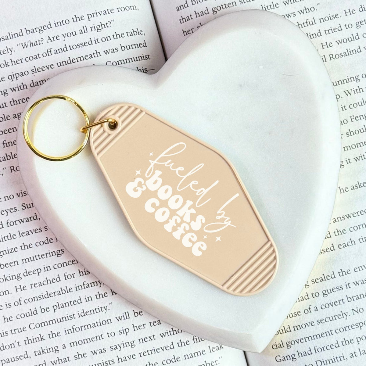 Fueled by Books and Coffee Retro Motel Keychain - Starry Skies Austin