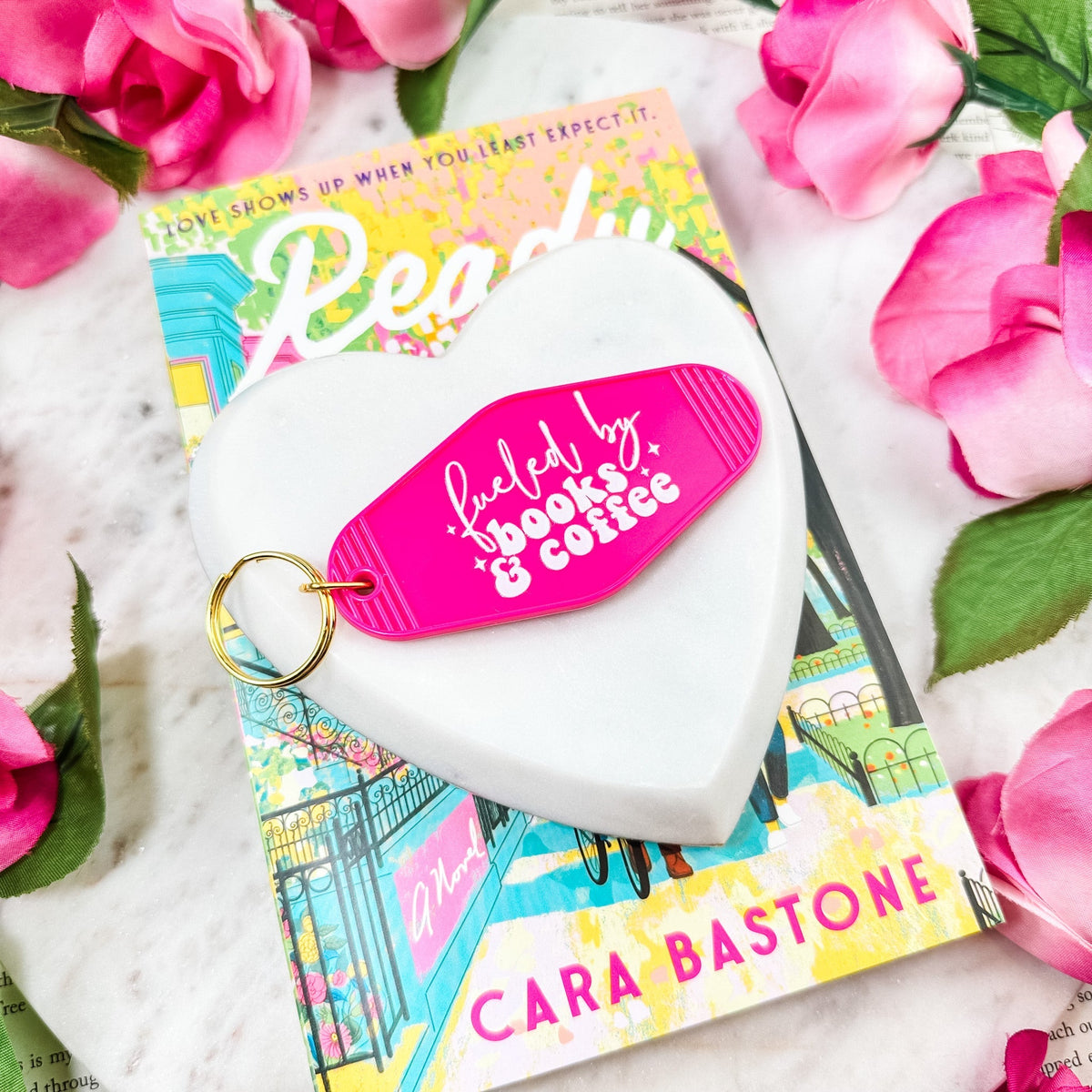Fueled by Books and Coffee Retro Motel Keychain - Starry Skies Austin