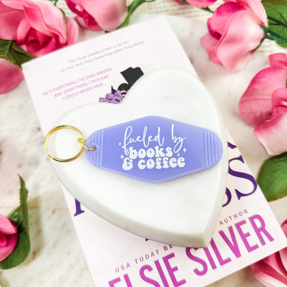 Fueled by Books and Coffee Retro Motel Keychain - Starry Skies Austin