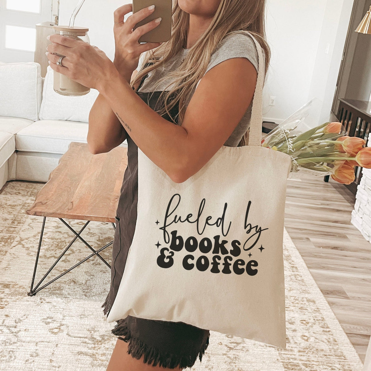 Fueled By Books & Coffee Bookish Canvas Tote Bag - Starry Skies Austin