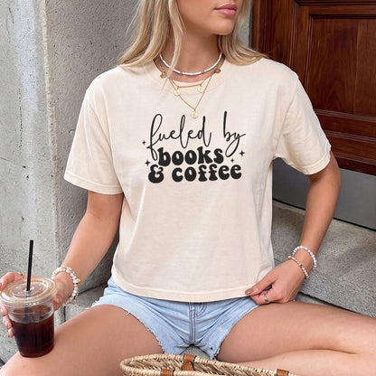 Fueled By Books & Coffee Heavyweight Comfort Colors Boxy Cropped Shirt - Starry Skies Austin