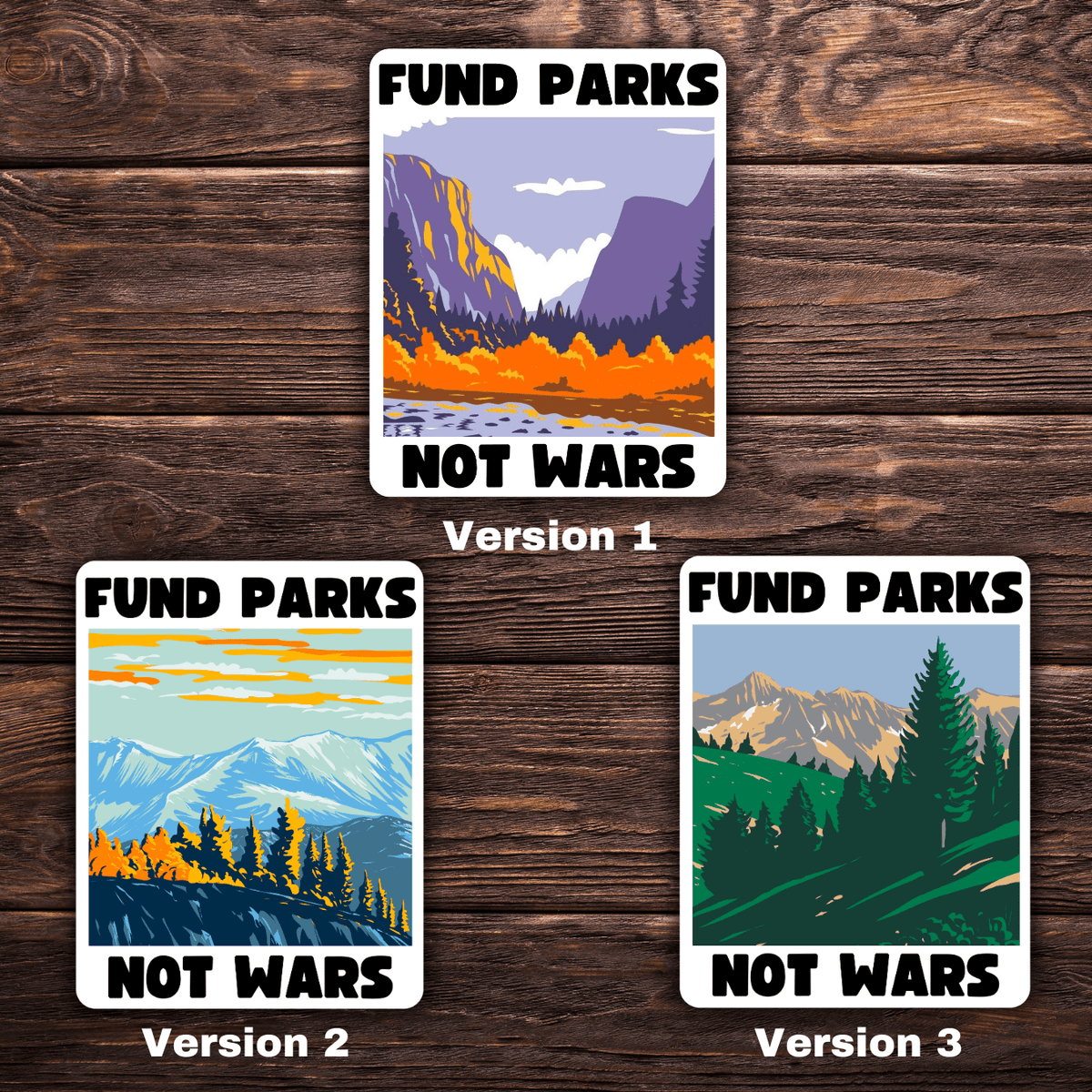 Fund Parks Not Wars Sticker | 3.5" x 2.5" Vinyl Decal | Anti-War National Parks Design | Progressive Political Sticker - Starry Skies Austin