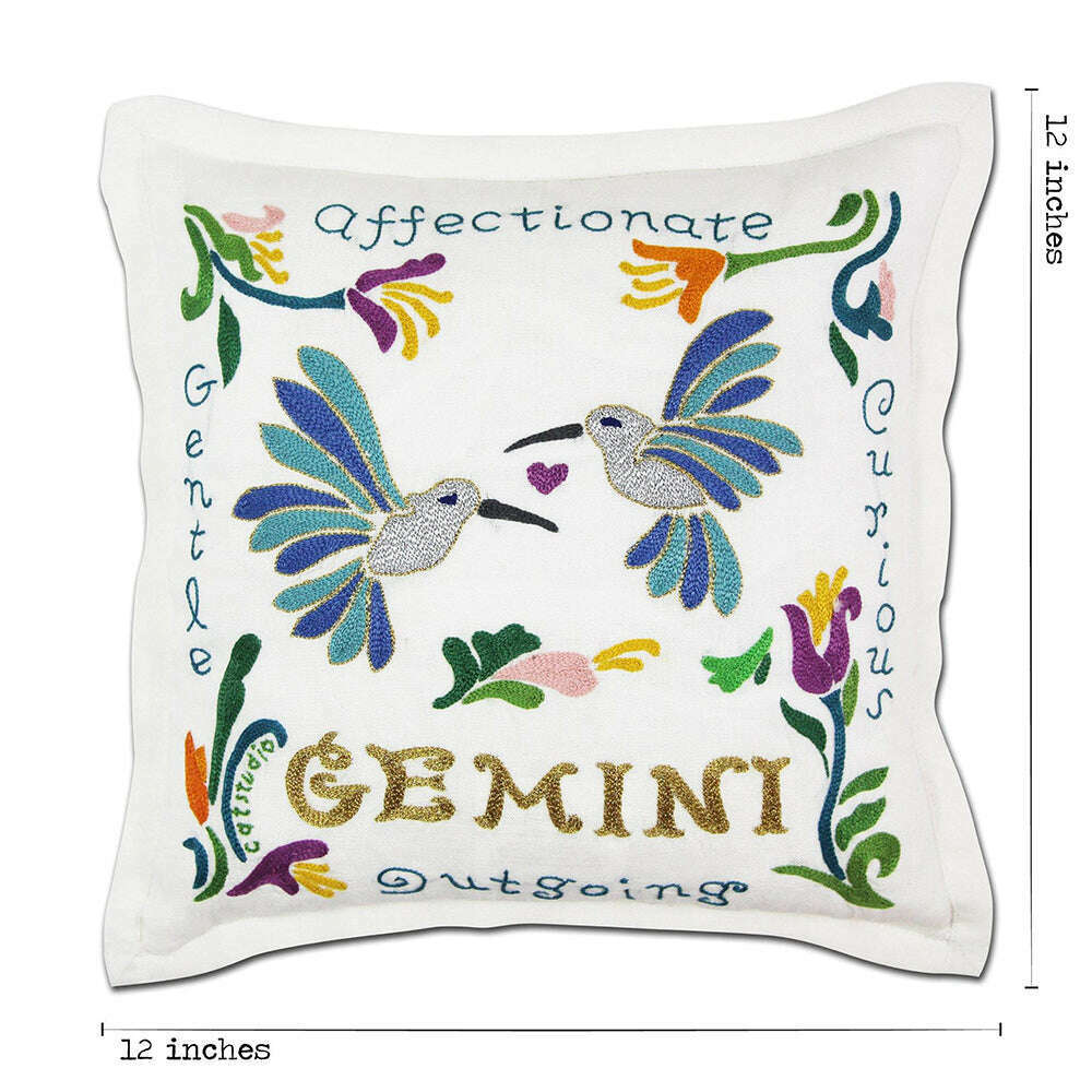 Gemini Astrology Hand-Embroidered Pillow by Cat Studio - Starry Skies Austin