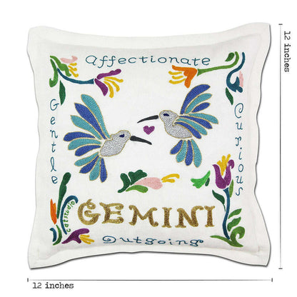 Gemini Astrology Hand-Embroidered Pillow by Cat Studio - Starry Skies Austin