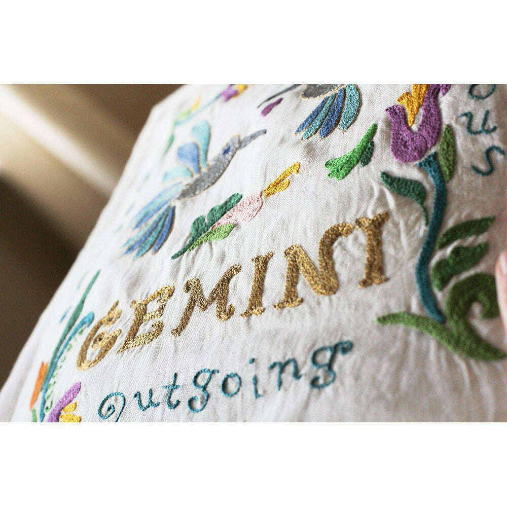 Gemini Astrology Hand-Embroidered Pillow by Cat Studio - Starry Skies Austin