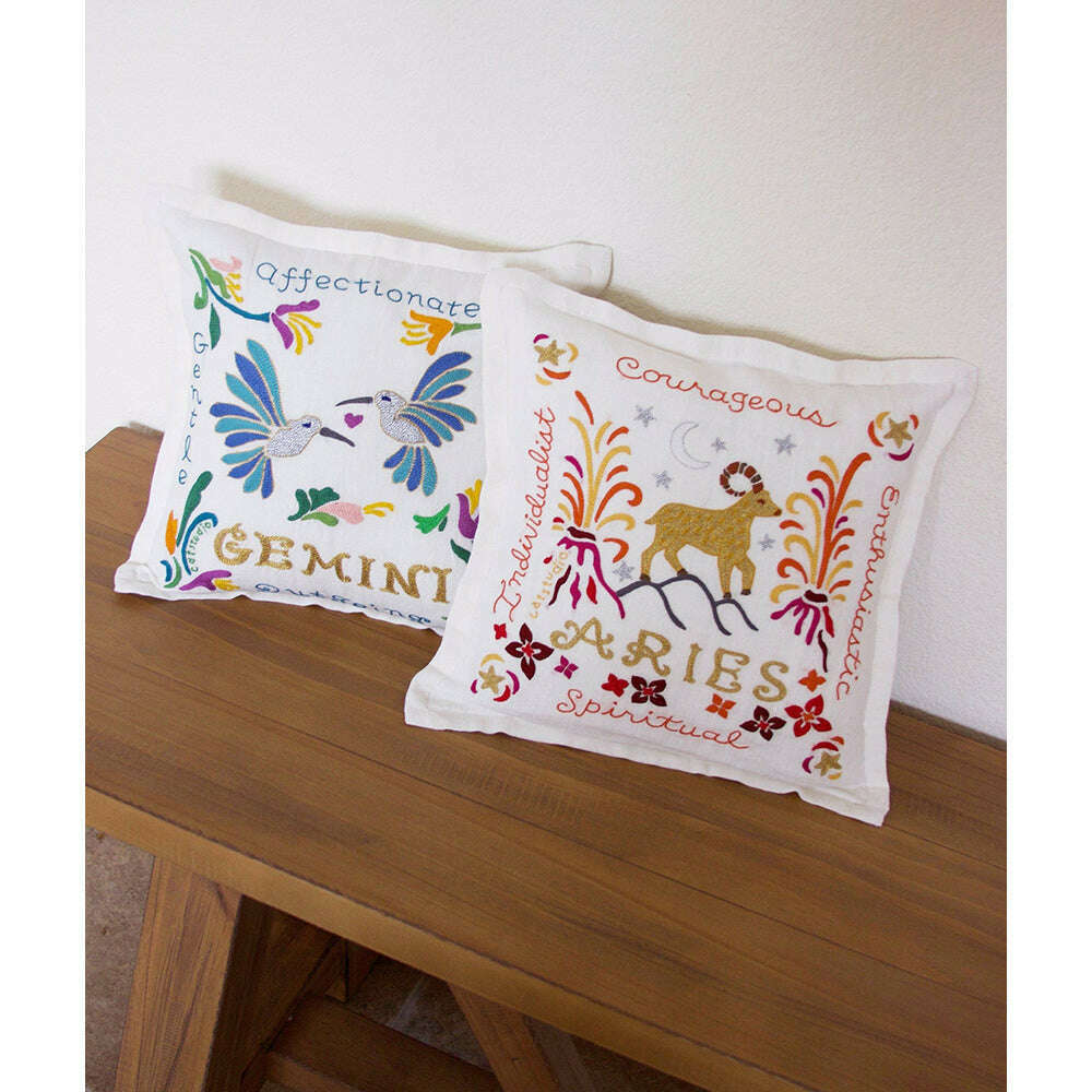 Gemini Astrology Hand-Embroidered Pillow by Cat Studio - Starry Skies Austin