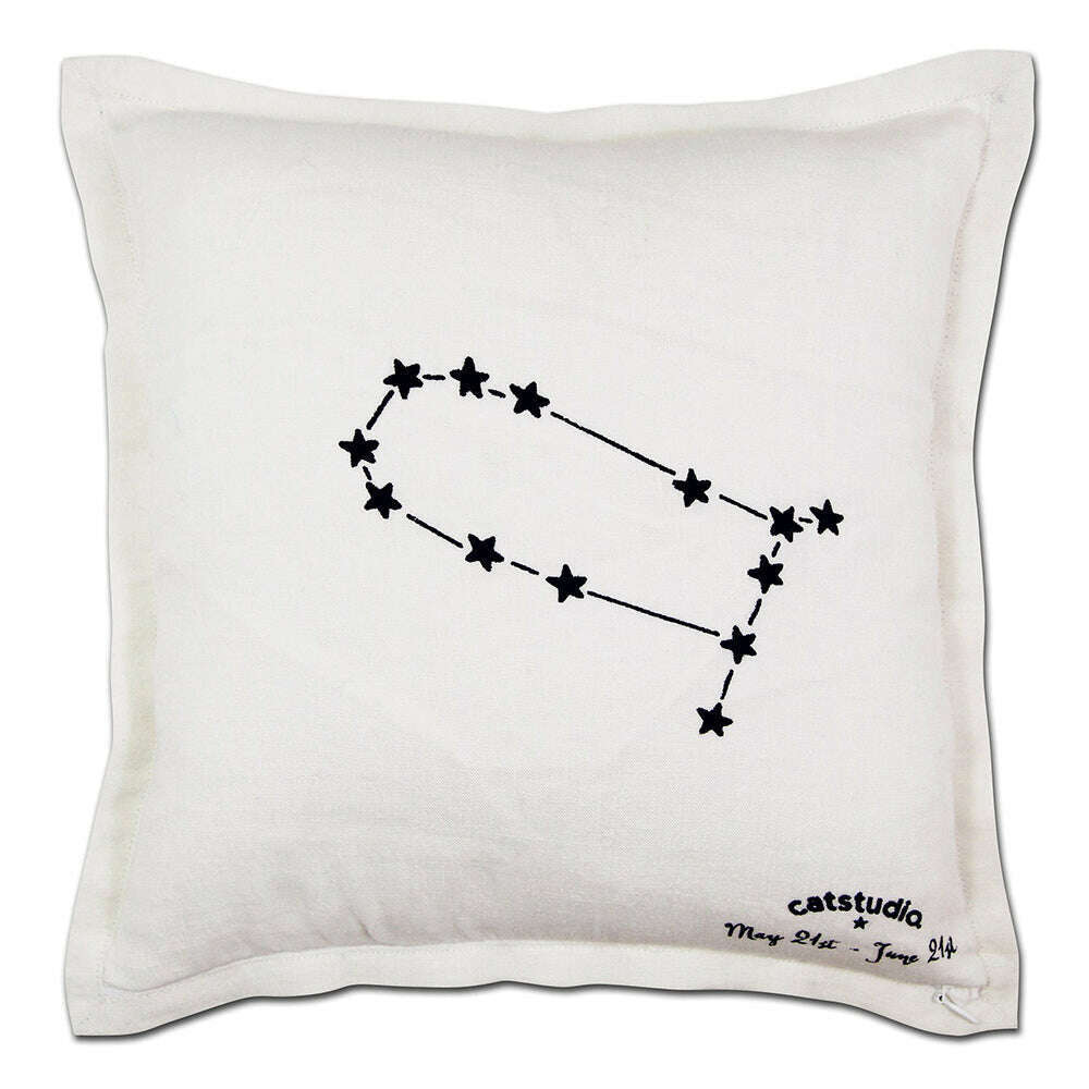 Gemini Astrology Hand-Embroidered Pillow by Cat Studio - Starry Skies Austin