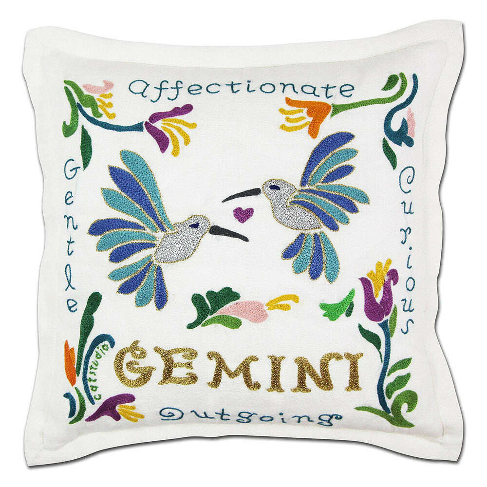 Gemini Astrology Hand-Embroidered Pillow by Cat Studio - Starry Skies Austin