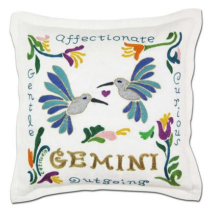Gemini Astrology Hand-Embroidered Pillow by Cat Studio - Starry Skies Austin