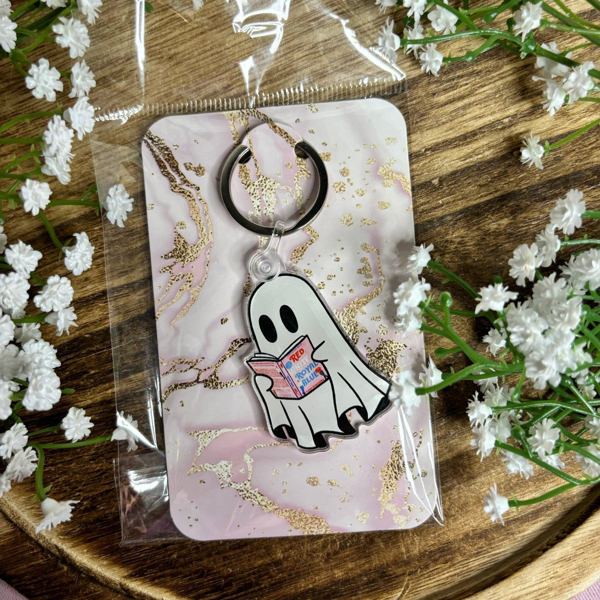 Ghost Reading Red White and Royal Blue Keychain - Starry Skies Austin