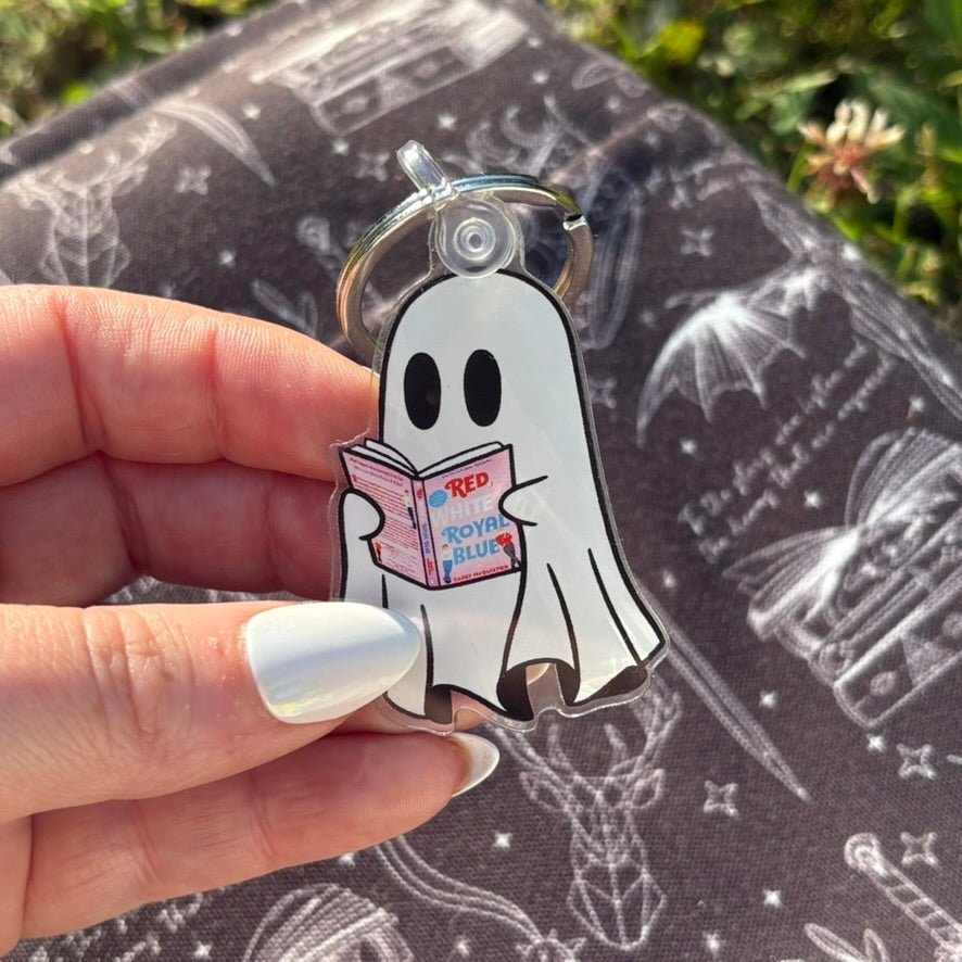 Ghost Reading Red White and Royal Blue Keychain - Starry Skies Austin