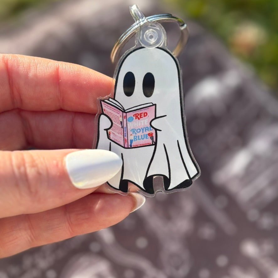 Ghost Reading Red White and Royal Blue Keychain - Starry Skies Austin