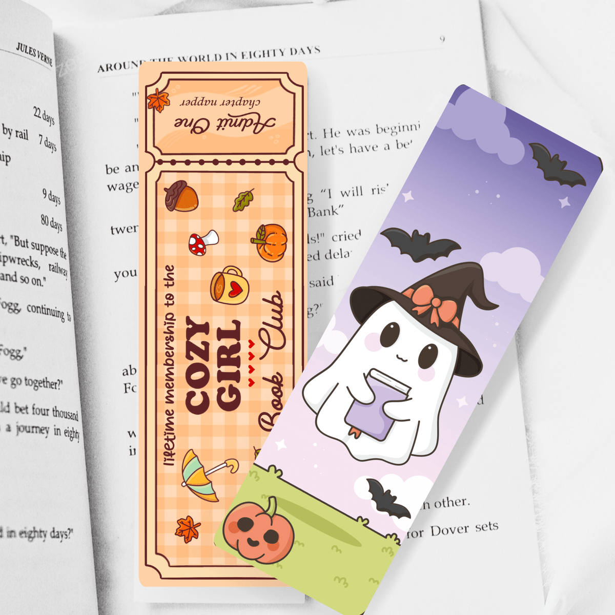 Ghost with Book/Cozy Girl Book Club Ticket Dual-Sided Matte Cardstock Bookmark - Starry Skies Austin