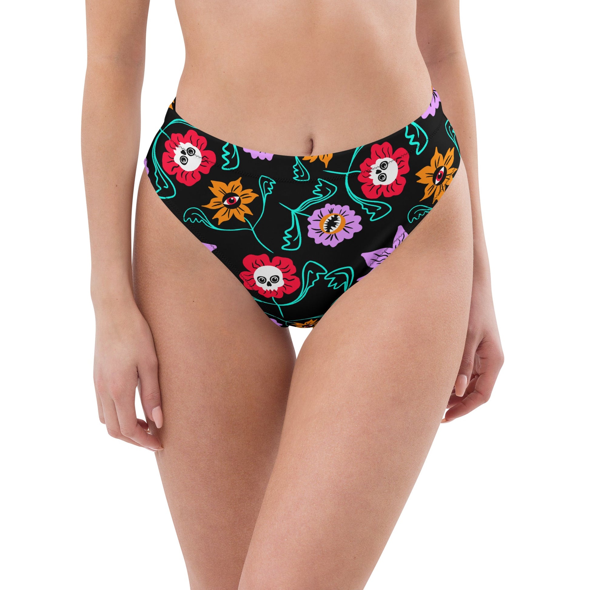 Gothic Floral High - Waisted Bikini Bottom - Starry Skies Austin