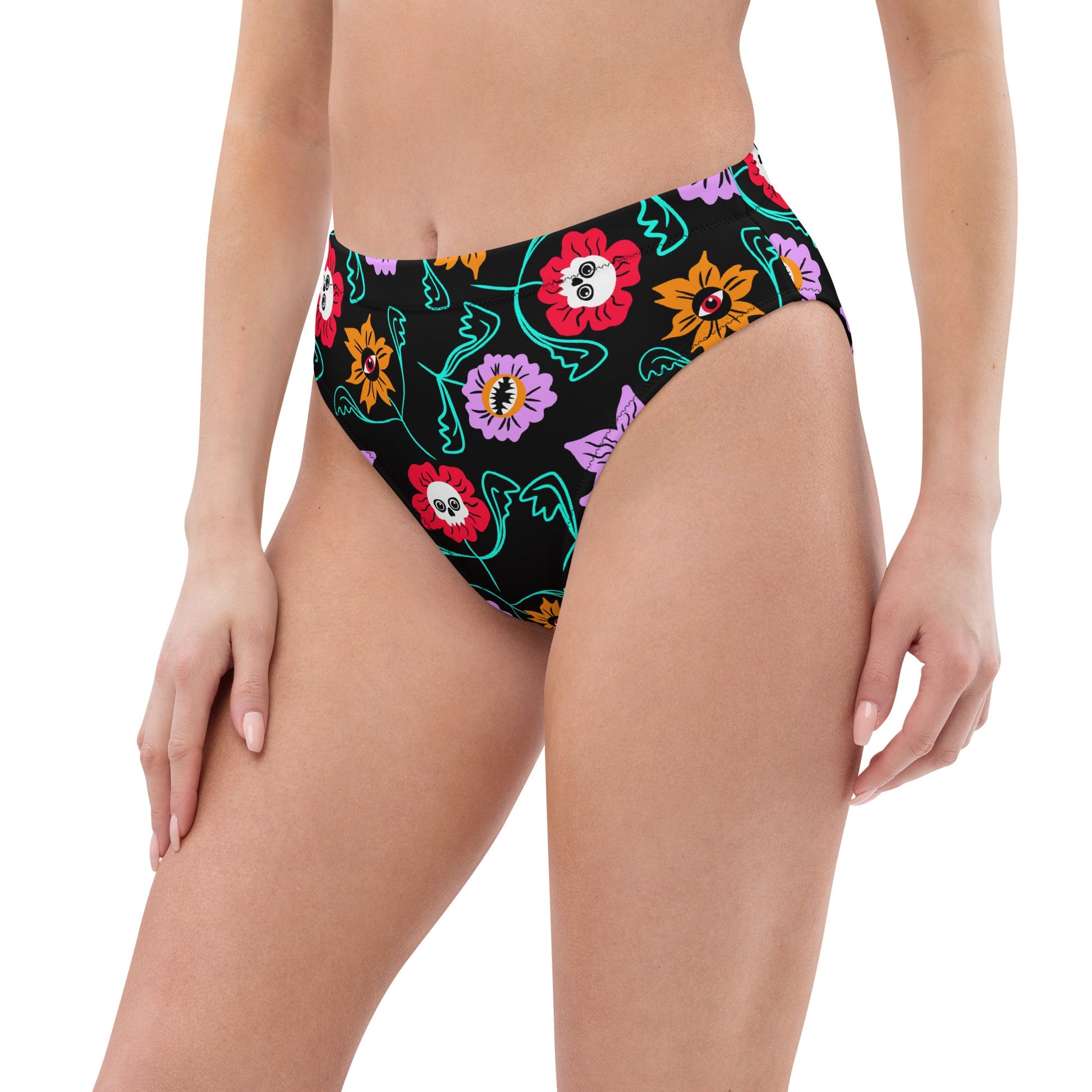 Gothic Floral High - Waisted Bikini Bottom - Starry Skies Austin