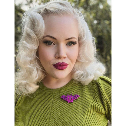Gothic Glam Bat Scatter Pin PLUM by Johanna Parker x Lipstick & Chrome — Halloween Bat Acrylic Brooch - Starry Skies Austin