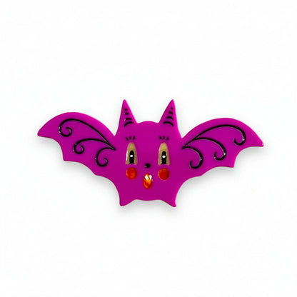 Gothic Glam Bat Scatter Pin PLUM by Johanna Parker x Lipstick & Chrome — Halloween Bat Acrylic Brooch - Starry Skies Austin