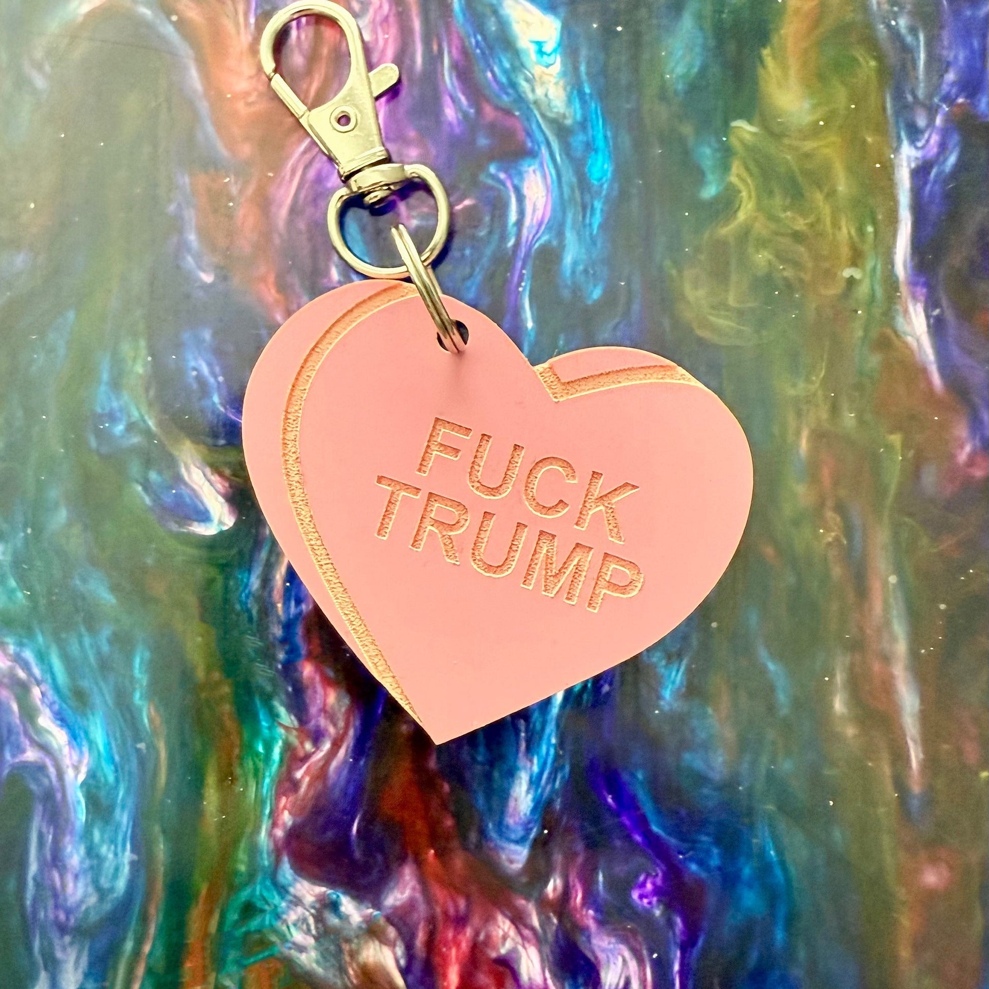 Heart Candy FUCK TRUMP Keychain Bag Charm - Starry Skies Austin