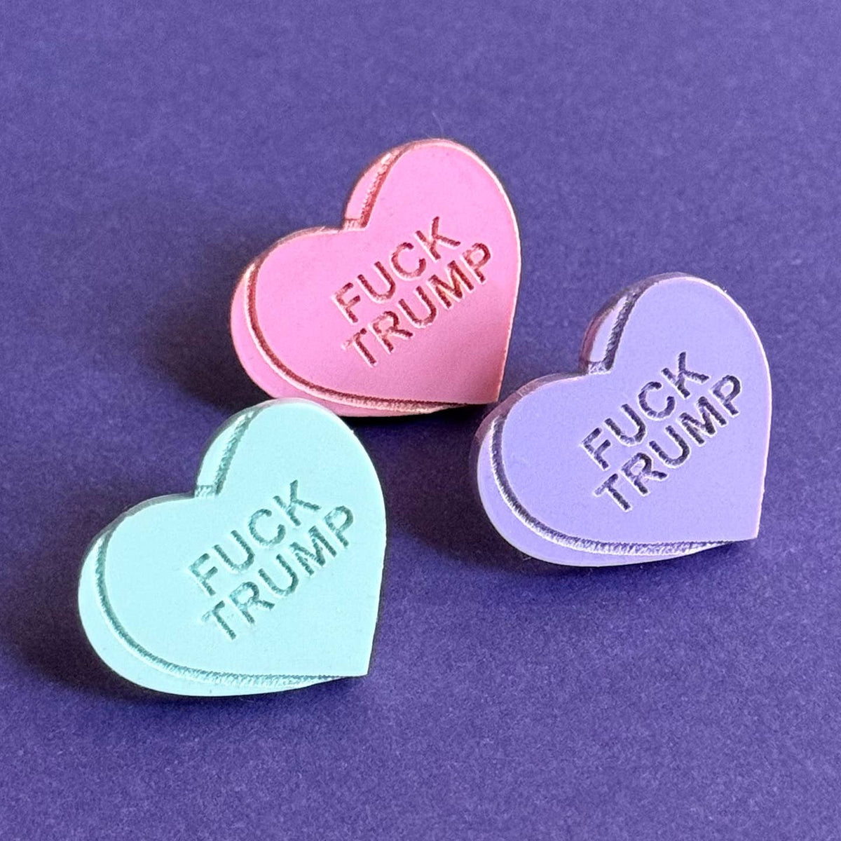 Heart Candy FUCK TRUMP Studs (Multicolor) - Starry Skies Austin