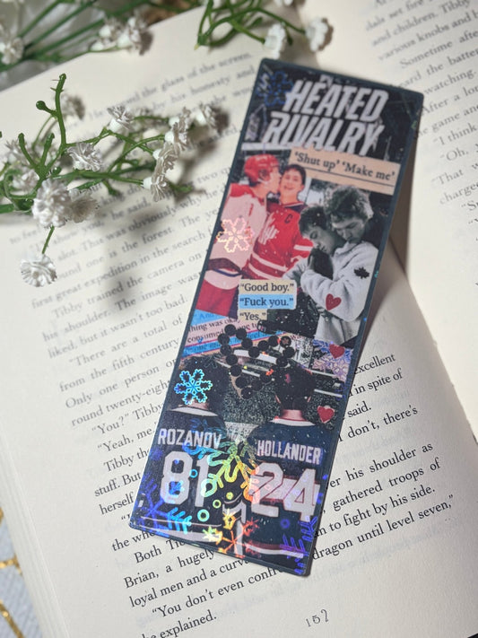 Heated Rivalry Hockey Romance Inspired Collage Bookmark - Starry Skies Austin