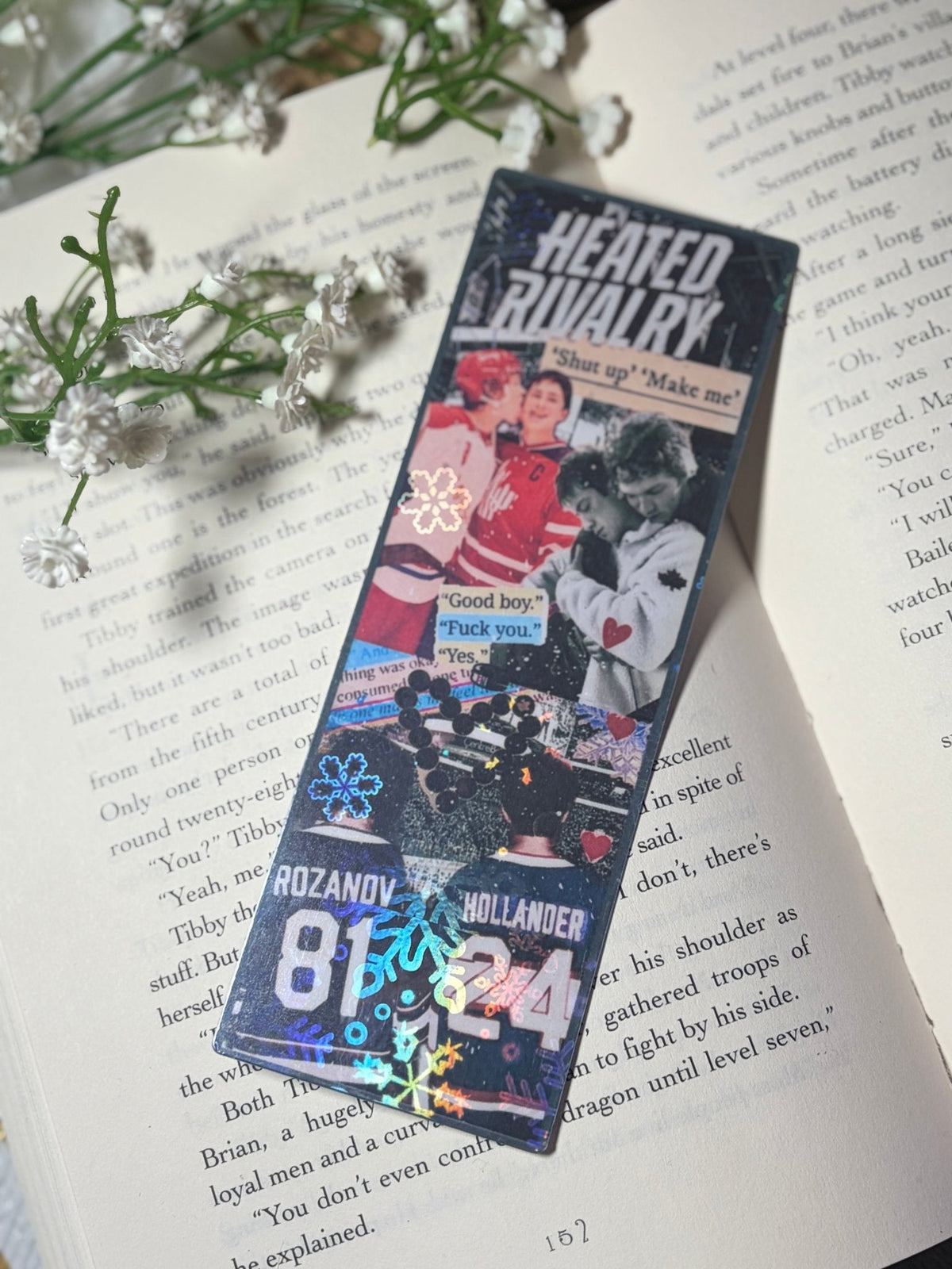 Heated Rivalry Hockey Romance Inspired Collage Bookmark - Starry Skies Austin