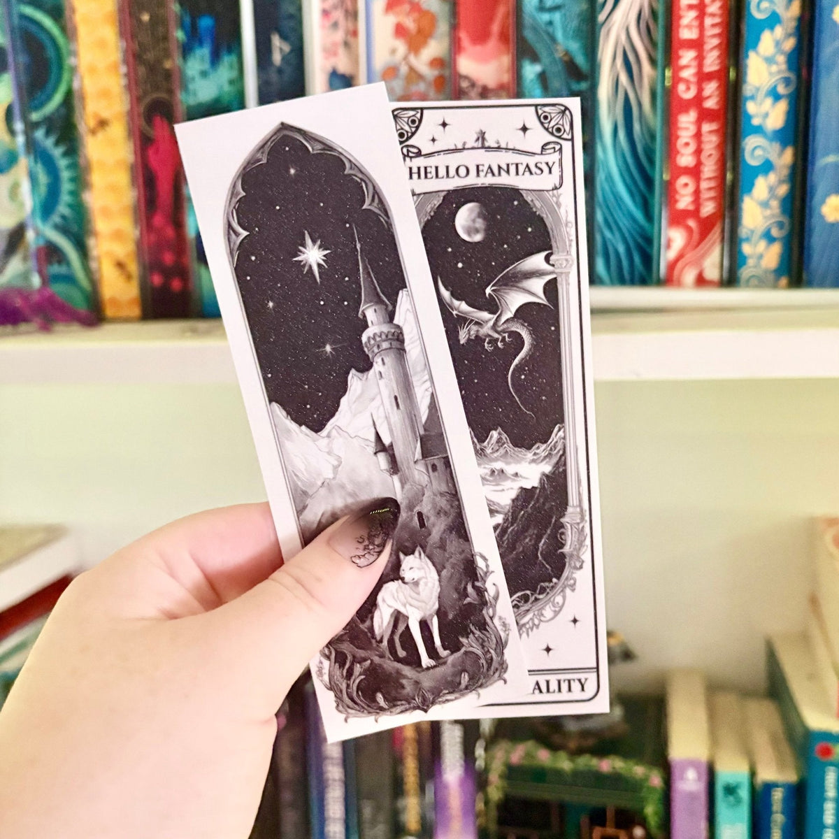 Hello Fantasy, Bye-Bye Reality Dual-Sided Snow Sparkle Cardstock Bookmark - Starry Skies Austin