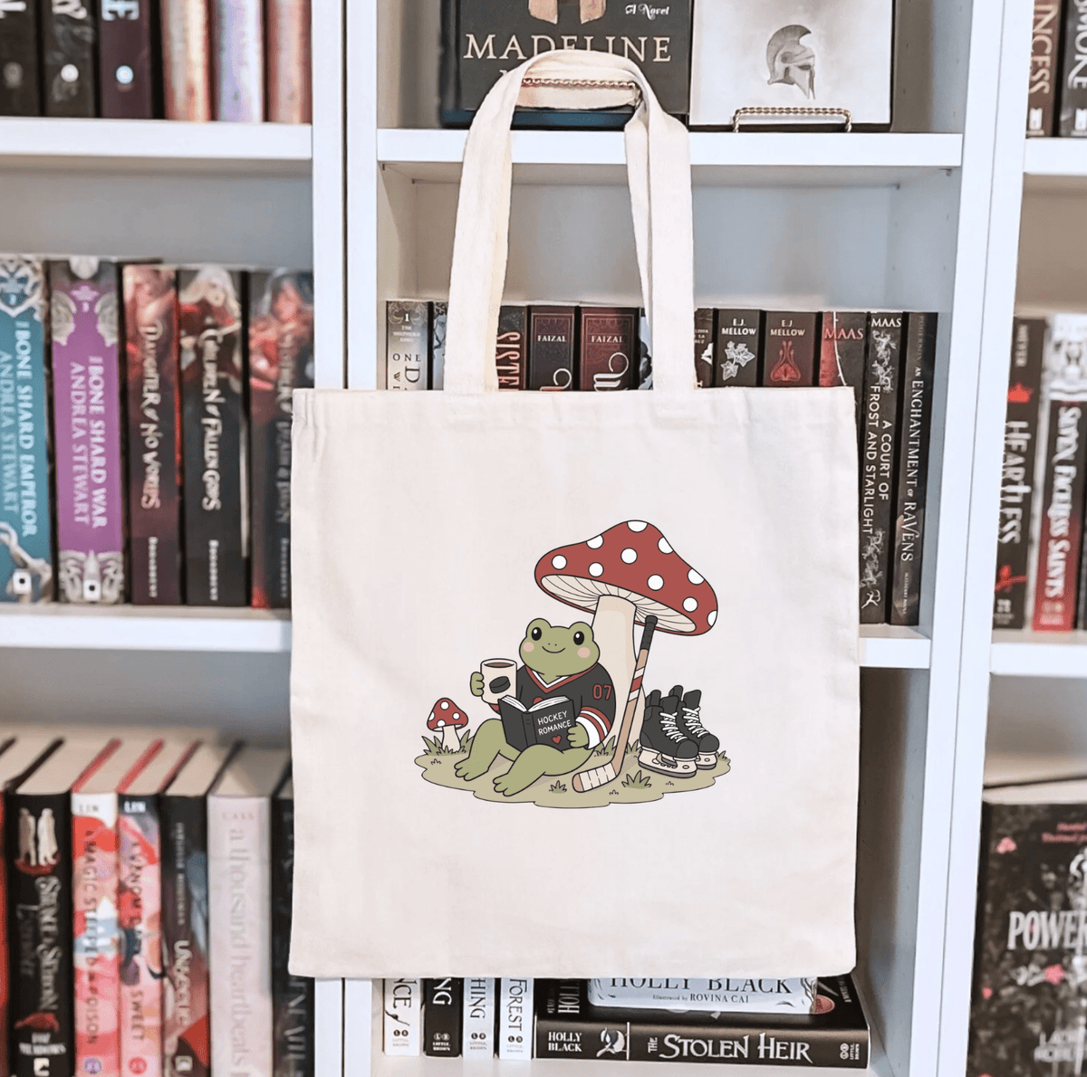 Hockey Romance Reading Frog Sublimated Canvas Tote Bag - Starry Skies Austin