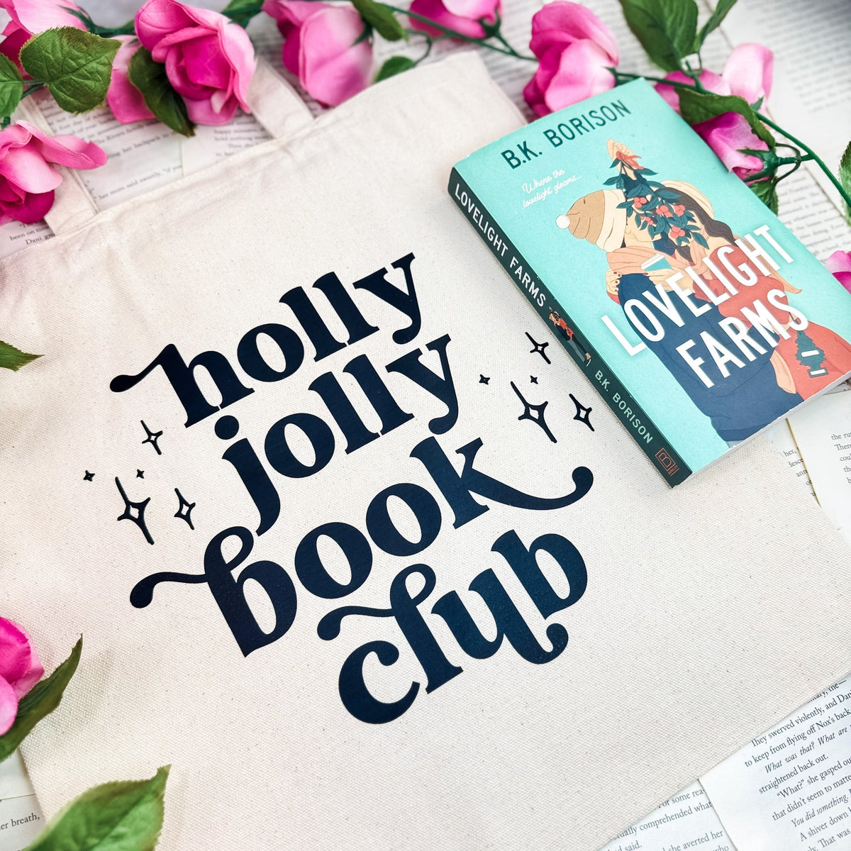 Holly Jolly Book Club Canvas Tote Bag - Starry Skies Austin