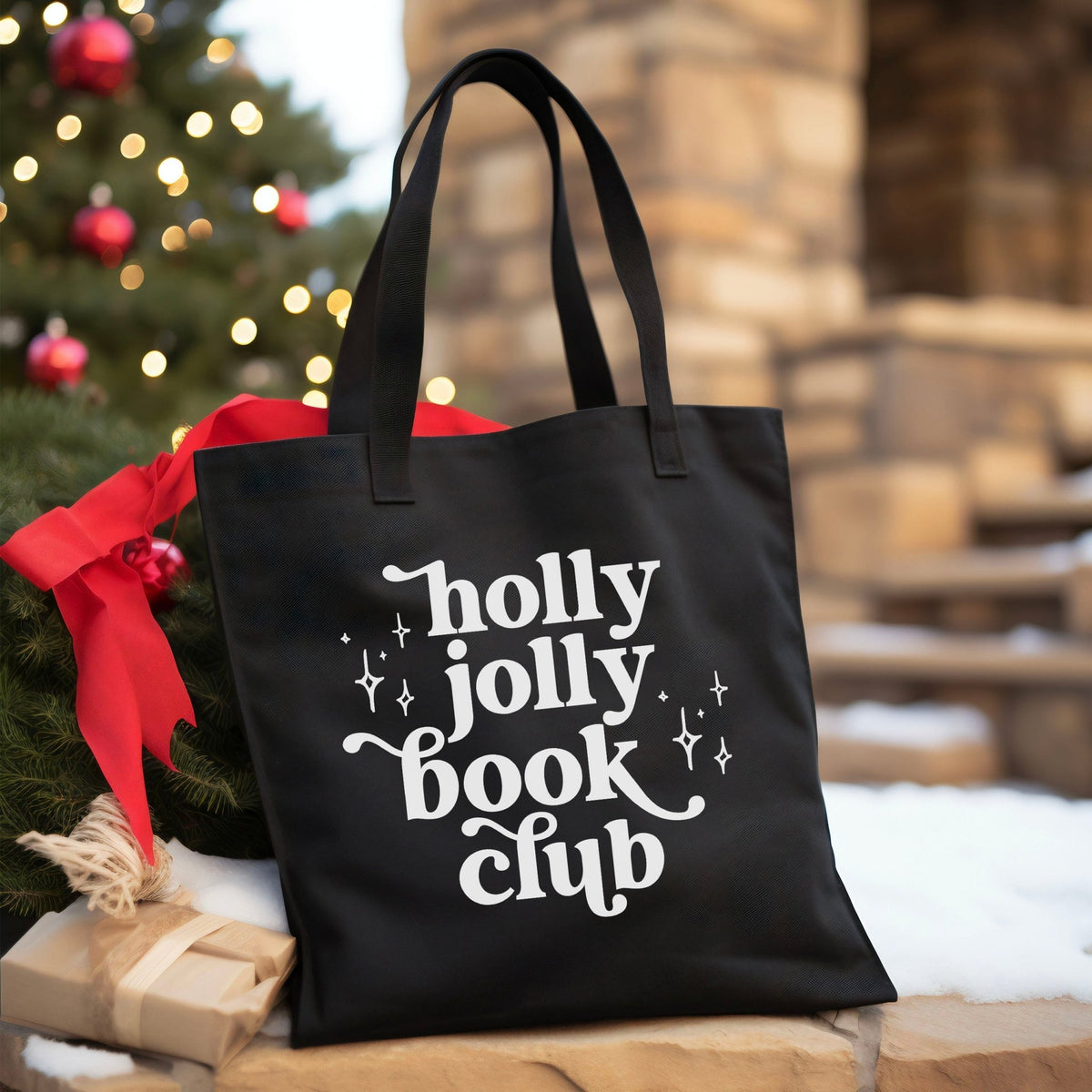 Holly Jolly Book Club Canvas Tote Bag - Starry Skies Austin